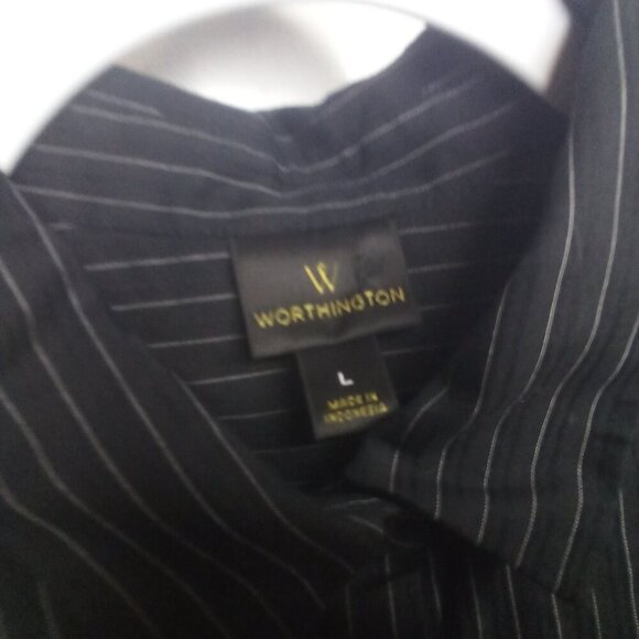 Worthington Blouse Shirt Women L Button Up 3/4 Sleeve Stripe Black White - Picture 6 of 16